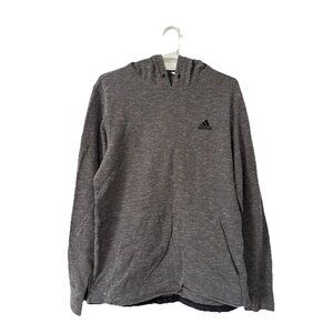 Adidas Hoodie Sweatshirt Mens Medium Pullover Sleeve Spellout Gray Three Stripes
